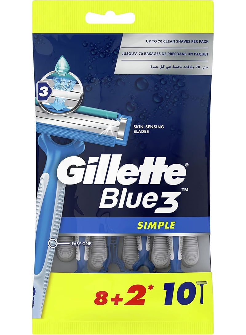 Gillette Blue Simple 3 Men’s Disposable Razors, 10 Piece - Image 1